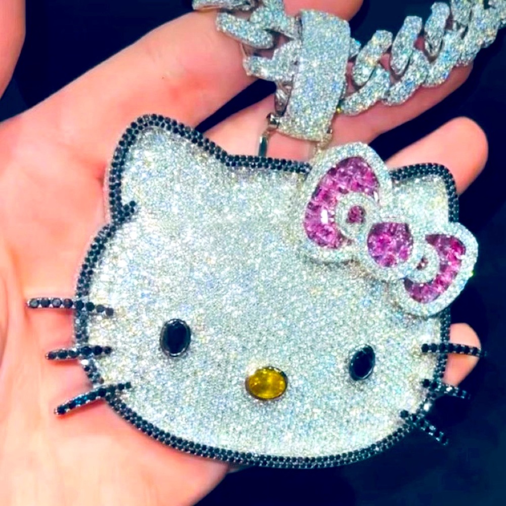 Hello Kitty Cubic Zirconia Blinged Hiphop Jewelry Pendant + 17Inch Tennis Chain